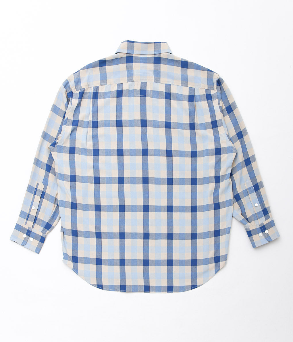 I AM DORK ''HIDDEN BUTTON SHIRTS / VISCOSE'' (BLUE×GRAY CHECK)