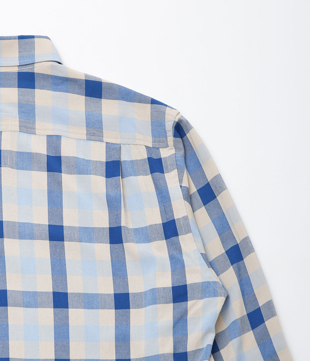 I AM DORK ''HIDDEN BUTTON SHIRTS / VISCOSE'' (BLUE×GRAY CHECK)