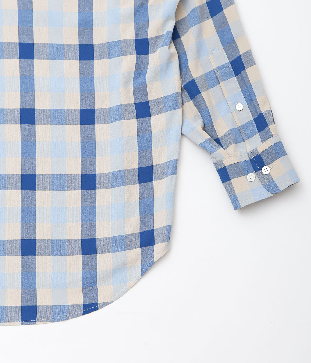 I AM DORK ''HIDDEN BUTTON SHIRTS / VISCOSE'' (BLUE×GRAY CHECK)