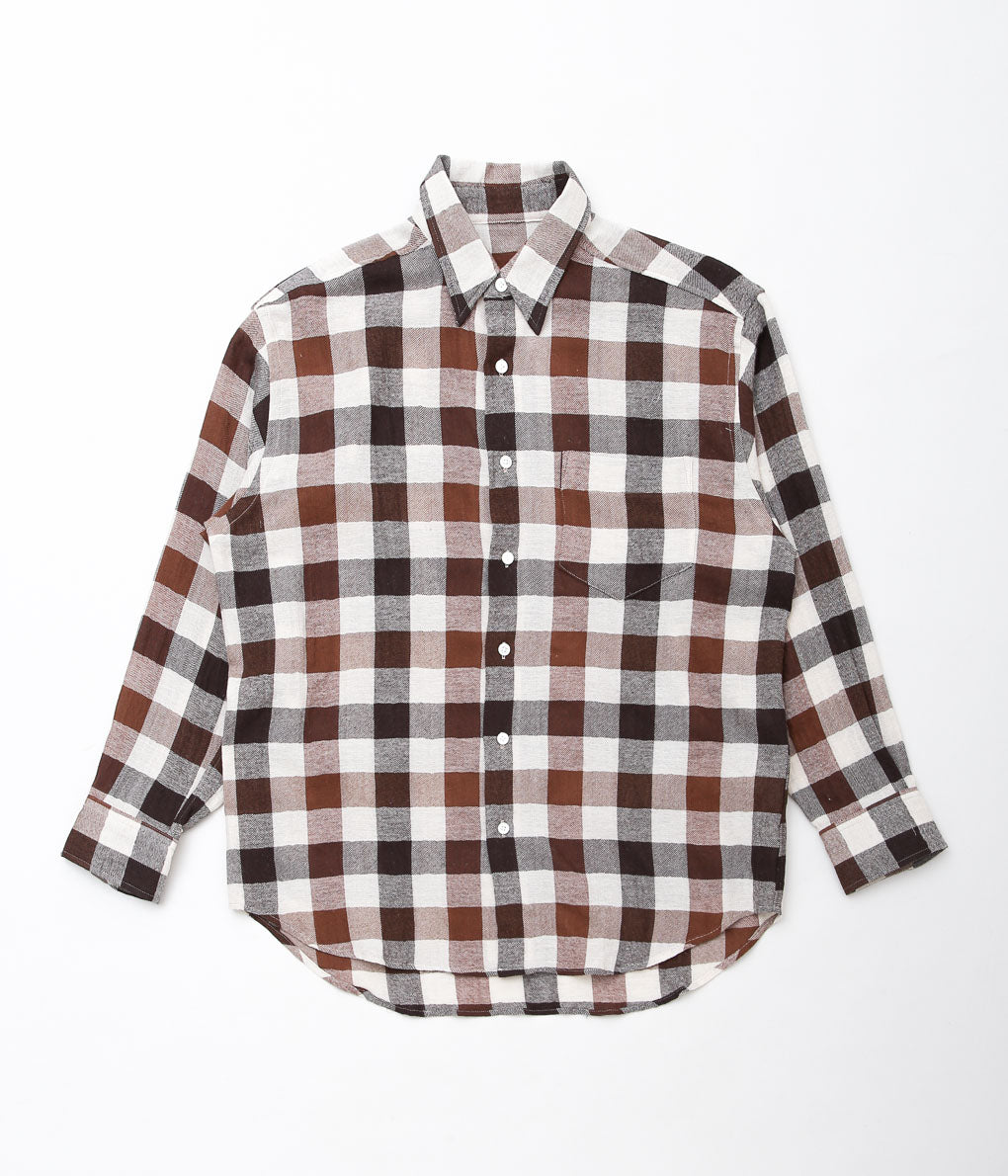 I AM DORK ''HIDDEN BUTTON SHIRTS / WOOL COTTON'' (WHITE×BROWN)