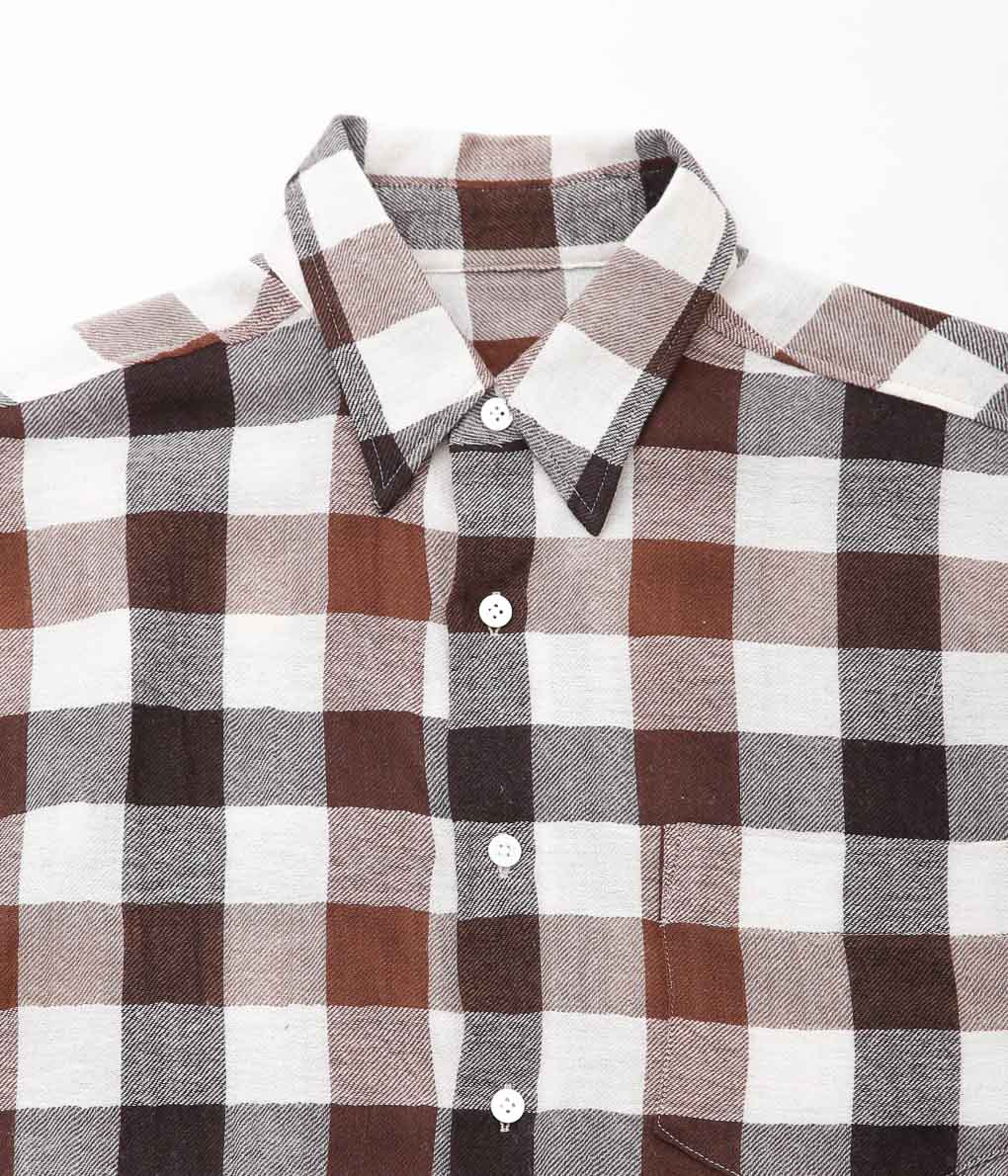 I AM DORK ''HIDDEN BUTTON SHIRTS / WOOL COTTON'' (WHITE×BROWN)