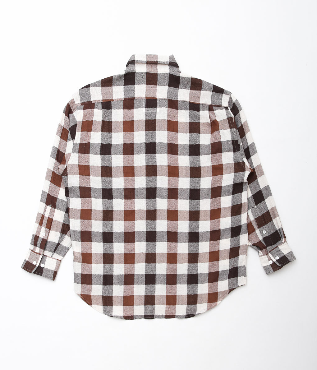 I AM DORK ''HIDDEN BUTTON SHIRTS / WOOL COTTON'' (WHITE×BROWN)