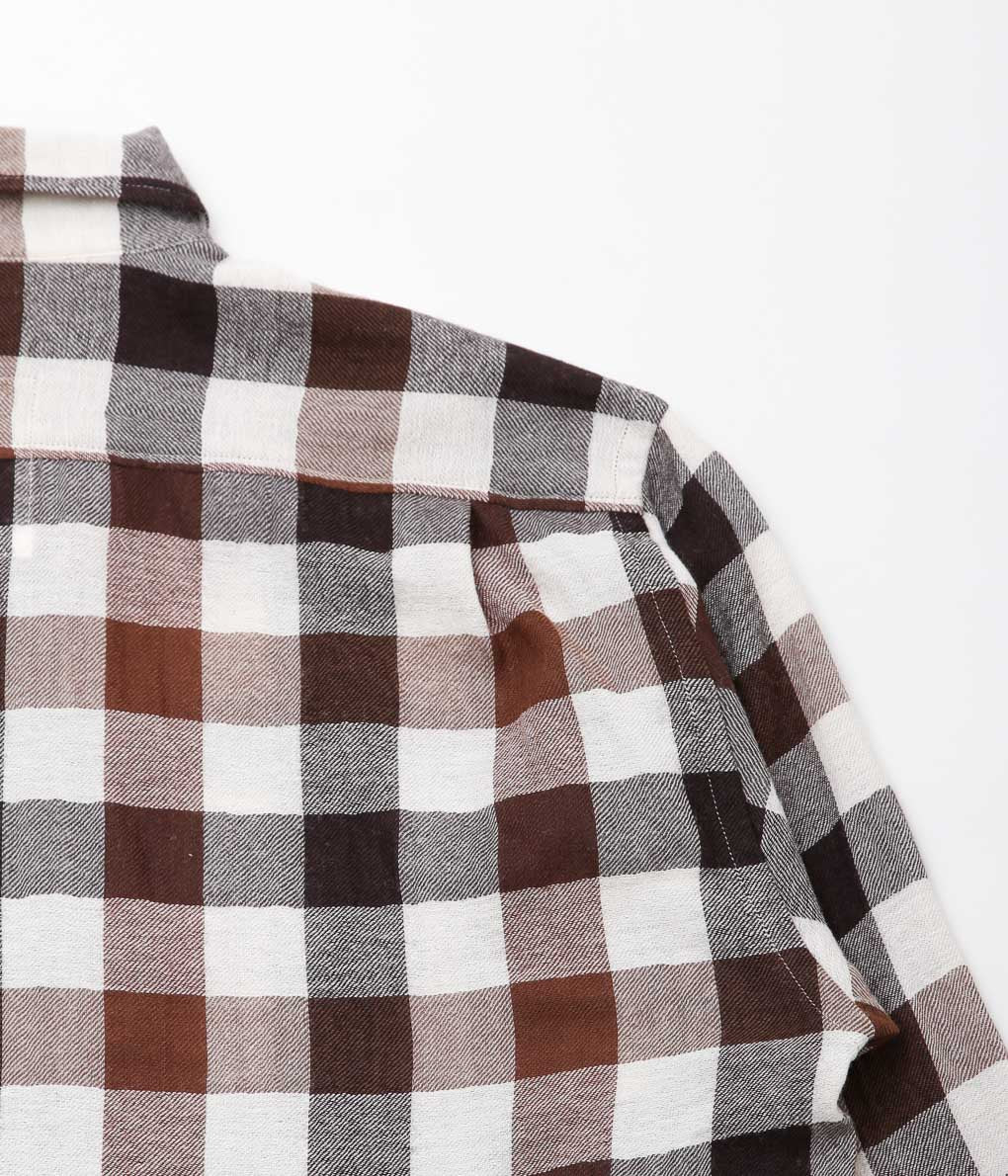 I AM DORK ''HIDDEN BUTTON SHIRTS / WOOL COTTON'' (WHITE×BROWN)