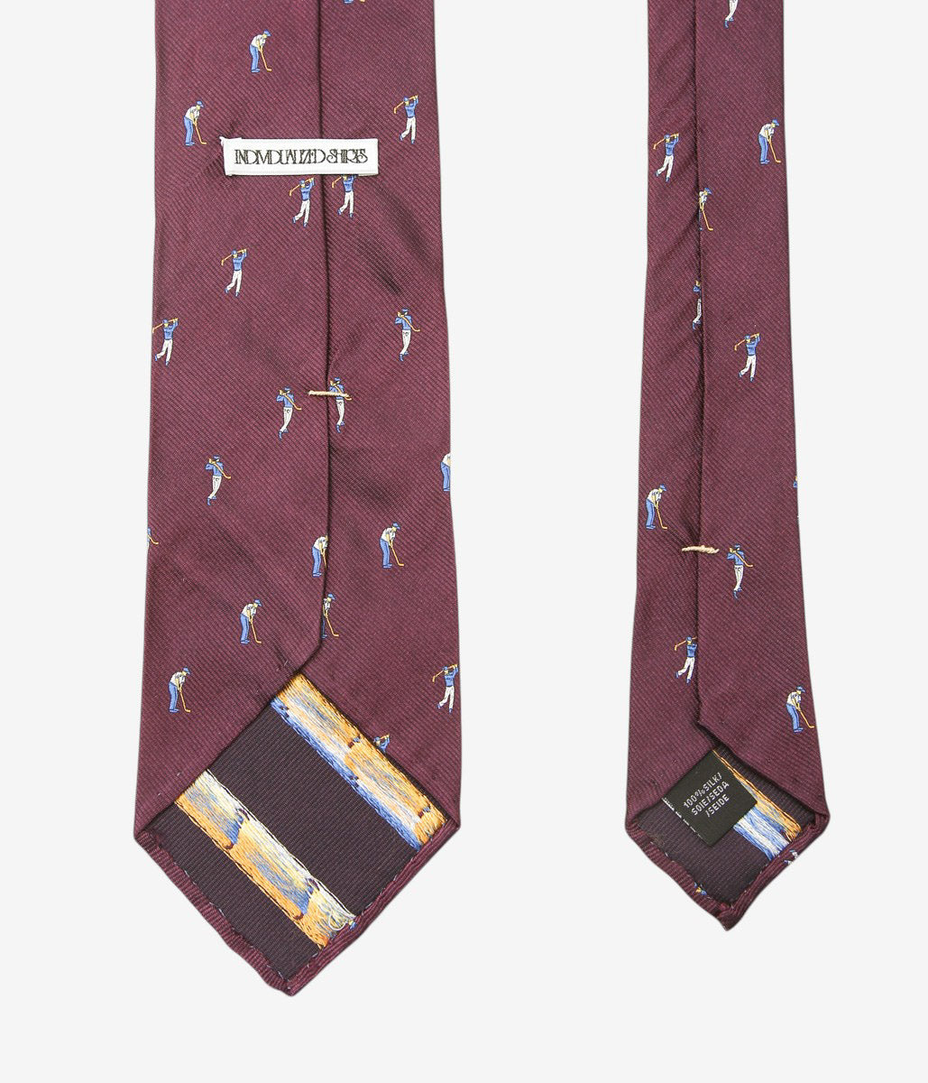 INDIVIDUALIZED ACCESSORIES ''GOLFER MOTIF TIE'' (BURGUNDY)