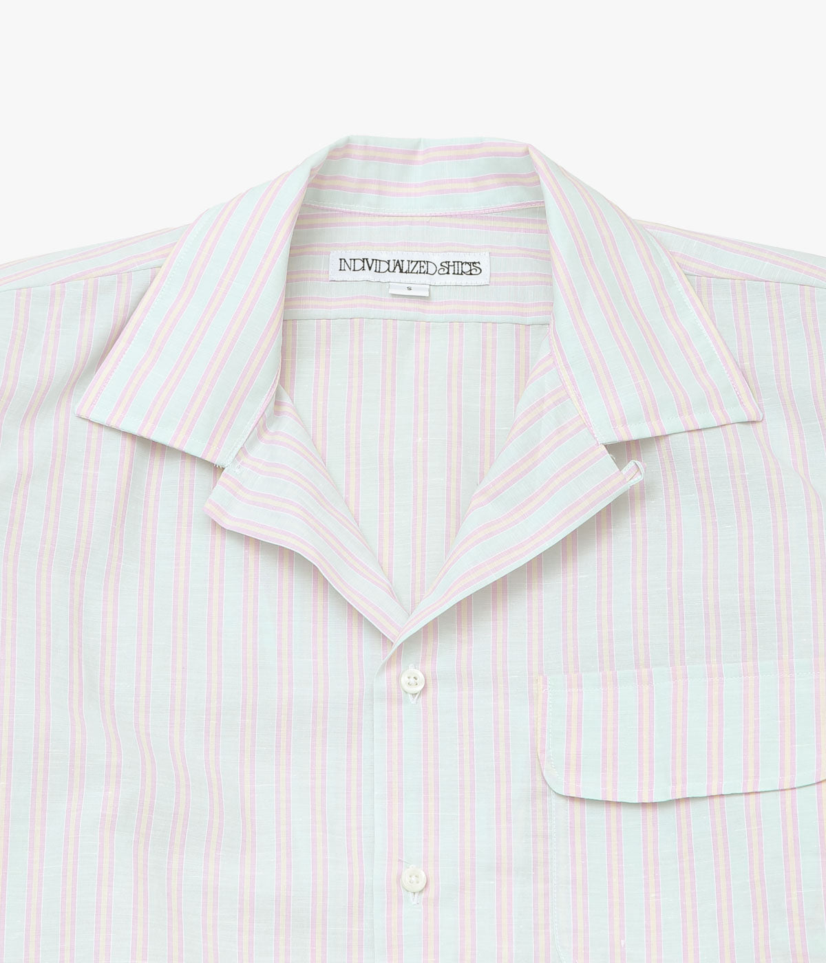 INDIVIDUALIZED SHIRTS ''COTTON LINEN STRIPE(ATHLETIC FIT CAMP COLLAR L/S)'' (GREEN)