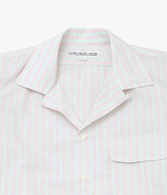 INDIVIDUALIZED SHIRTS ''COTTON LINEN STRIPE(ATHLETIC FIT CAMP COLLAR L/S)'' (GREEN)