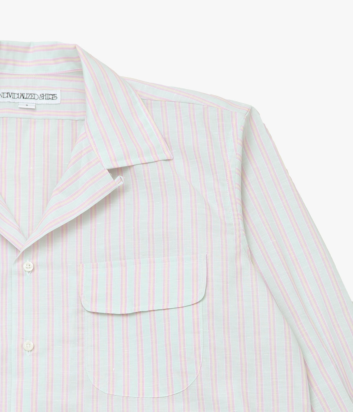 INDIVIDUALIZED SHIRTS ''COTTON LINEN STRIPE(ATHLETIC FIT CAMP COLLAR L/S)'' (GREEN)