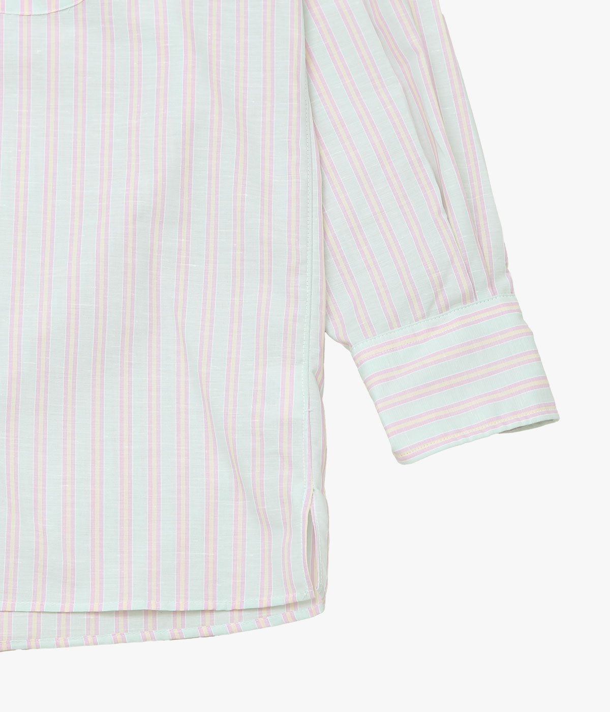 INDIVIDUALIZED SHIRTS ''COTTON LINEN STRIPE(ATHLETIC FIT CAMP COLLAR L/S)'' (GREEN)