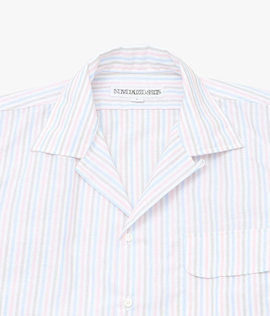 INDIVIDUALIZED SHIRTS "COTTON LINEN STRIPE(ATHLETIC FIT CAMP COLLAR L/S)" (MULTI)