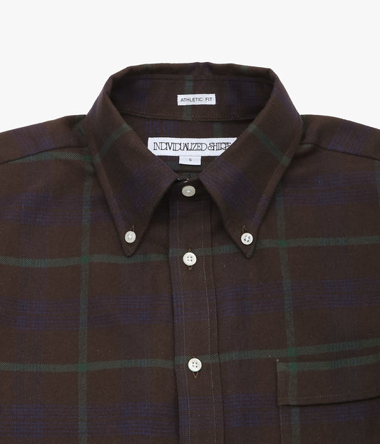 INDIVIDUALIZED SHIRTS ''FLANNEL PLAID(ATHLETIC FIT BUTTON DOWN SHIRT)'' (DK.BROWN)