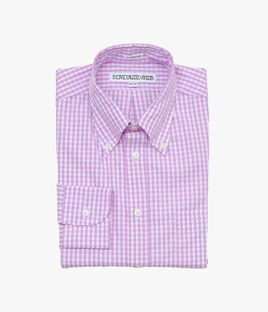 INDIVIDUALIZED SHIRTS ''GINGHAM CHECK (CLASSIC FIT BUTTON DOWN SHIRT)''(LILAC)