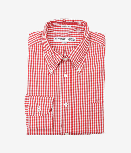 INDIVIDUALIZED SHIRTS "GINGHAM CHECK (CLASSIC FIT BUTTON DOWN SHIRT)" (RED)