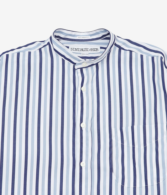 INDIVIDUALIZED SHIRTS ''LEXINGTON STRIPE(RELAXED FIT BAND COLLAR SHIRT)'' (BLUE)