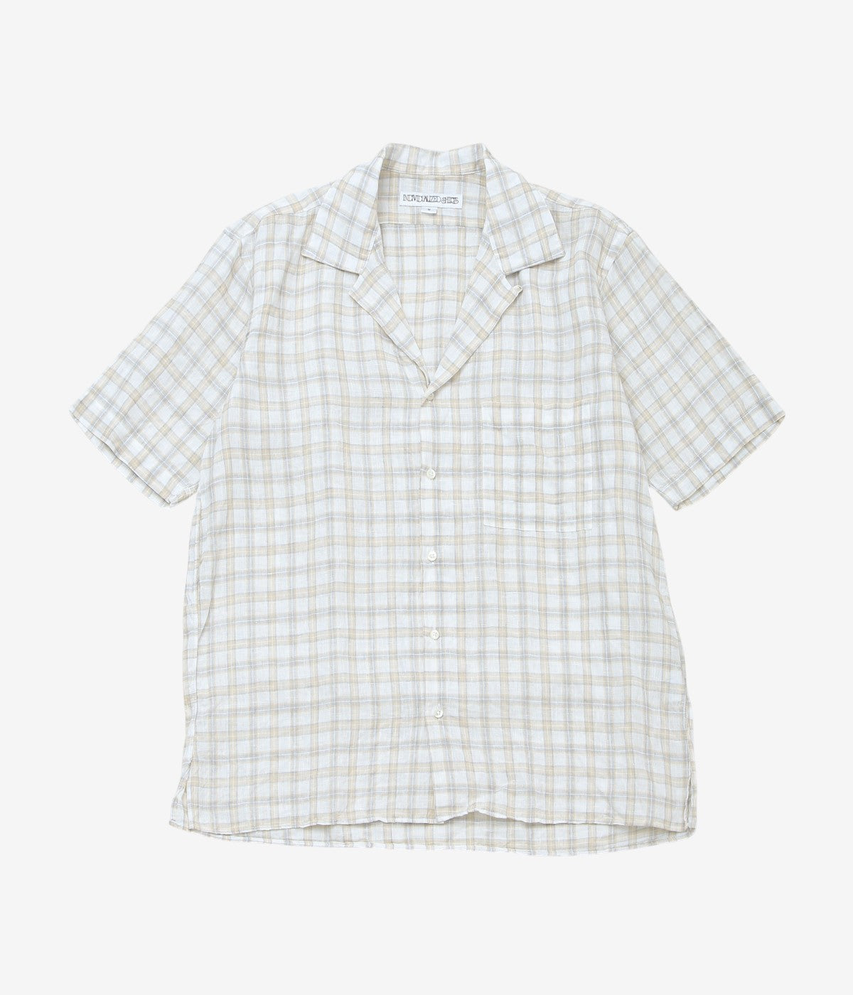 INDIVIDUALIZED SHIRTS "LINEN PLAID CAMP COLLAR S/S" (BEIGE)