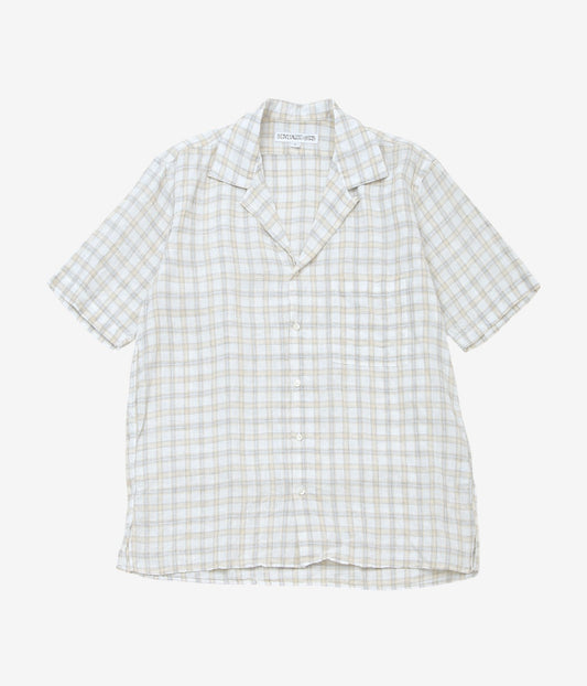INDIVIDUALIZED SHIRTS ''LINEN PLAID CAMP COLLAR S/S'' (BEIGE)
