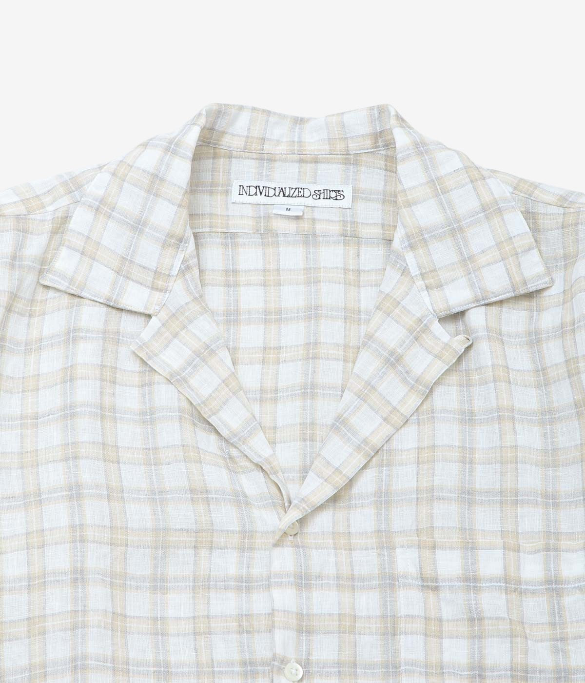 INDIVIDUALIZED SHIRTS "LINEN PLAID CAMP COLLAR S/S" (BEIGE)