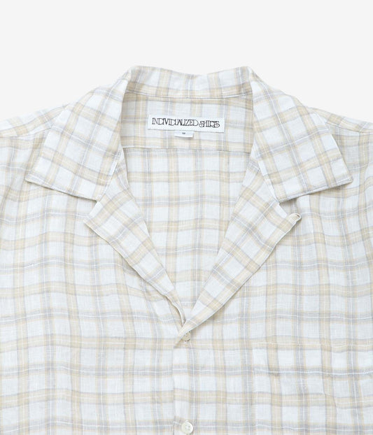 INDIVIDUALIZED SHIRTS ''LINEN PLAID CAMP COLLAR S/S'' (BEIGE)