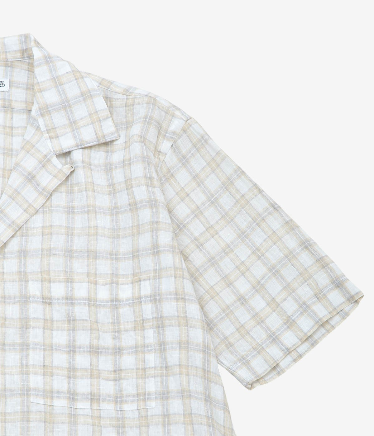 INDIVIDUALIZED SHIRTS "LINEN PLAID CAMP COLLAR S/S" (BEIGE)