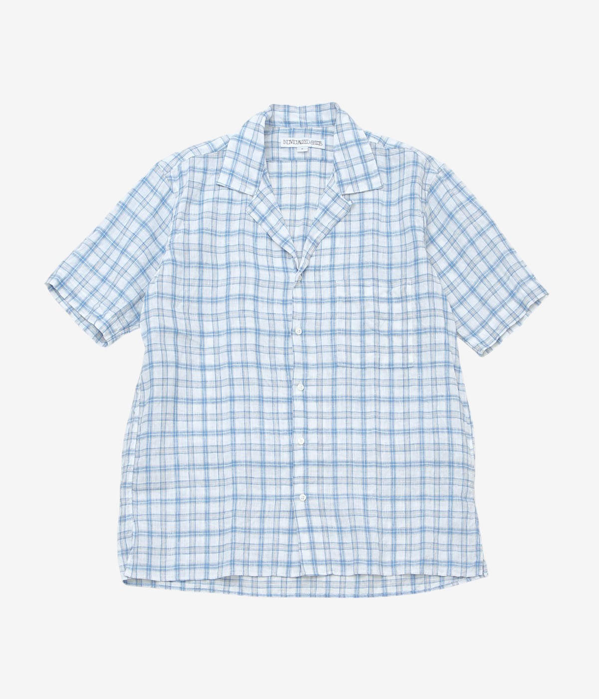 INDIVIDUALIZED SHIRTS "LINEN PLAID CAMP COLLAR S/S" (BLUE)