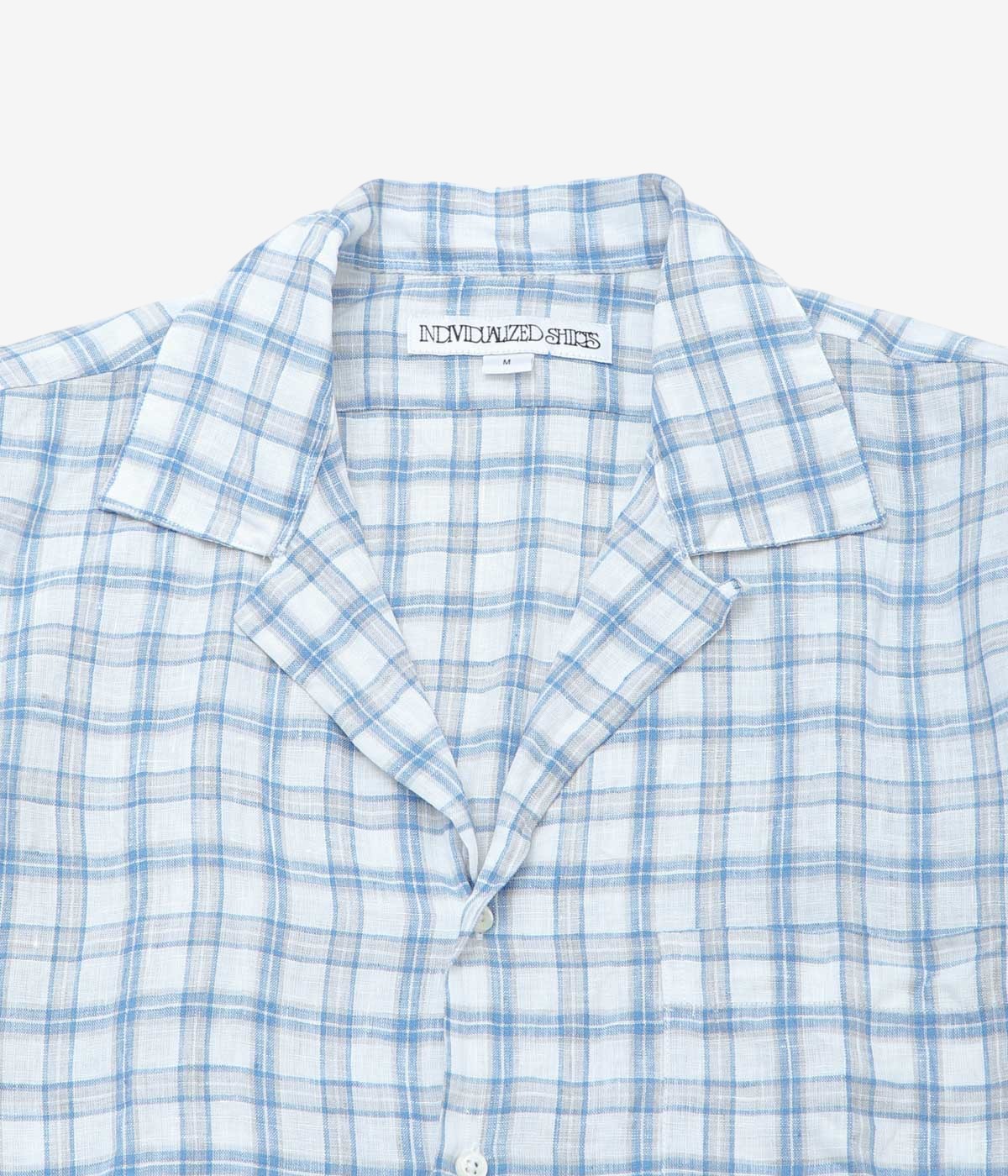 INDIVIDUALIZED SHIRTS "LINEN PLAID CAMP COLLAR S/S" (BLUE)