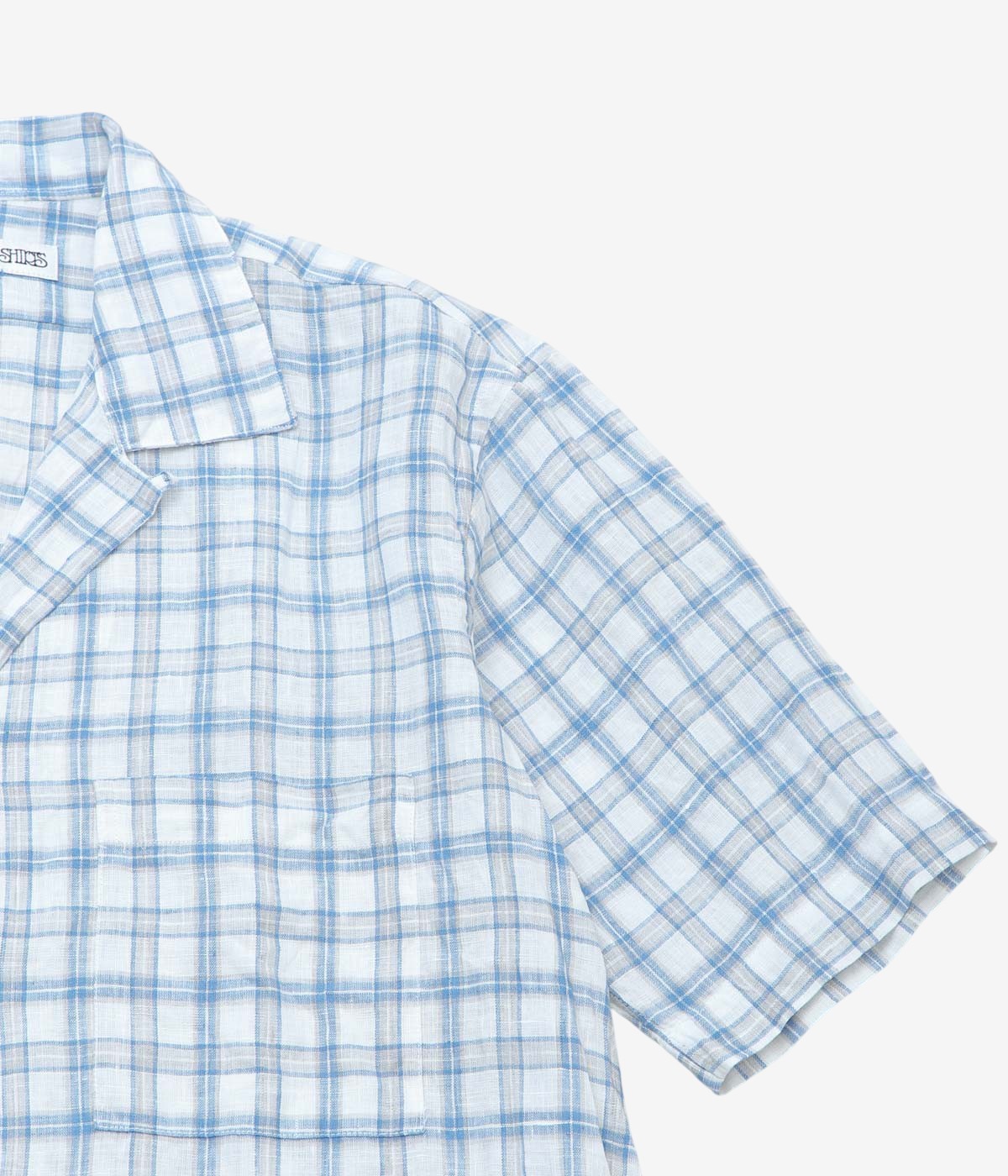 INDIVIDUALIZED SHIRTS "LINEN PLAID CAMP COLLAR S/S" (BLUE)