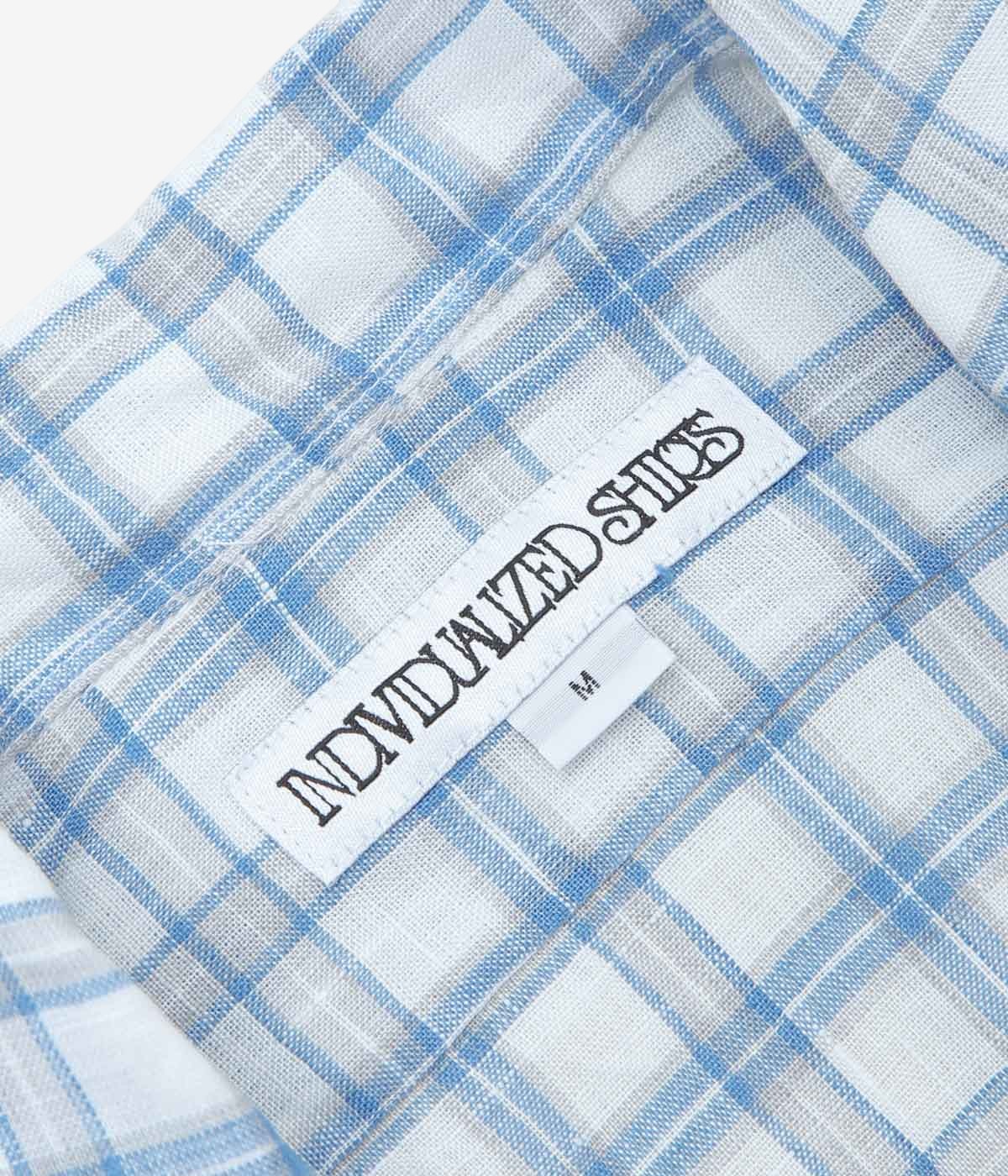 INDIVIDUALIZED SHIRTS "LINEN PLAID CAMP COLLAR S/S" (BLUE)