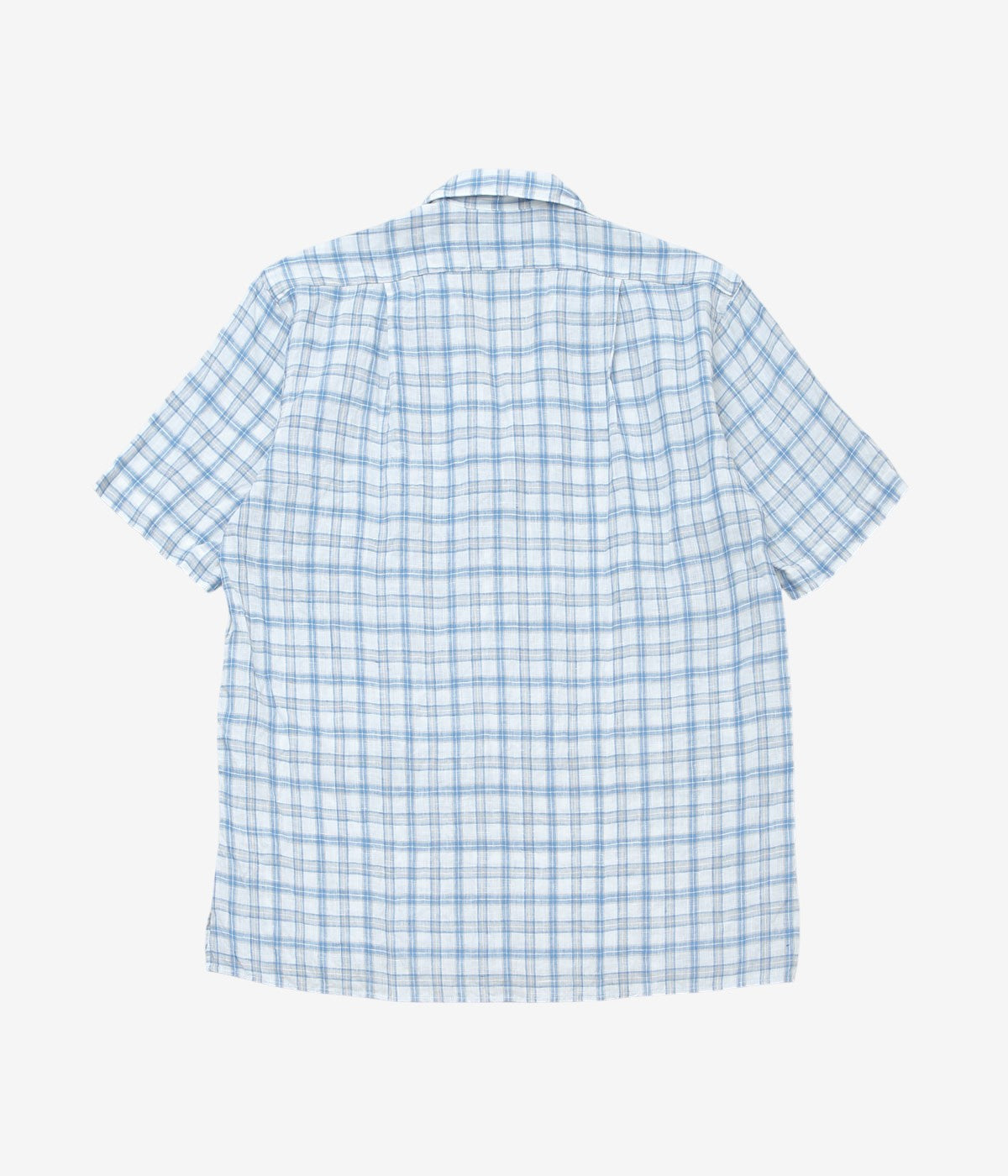 INDIVIDUALIZED SHIRTS "LINEN PLAID CAMP COLLAR S/S" (BLUE)