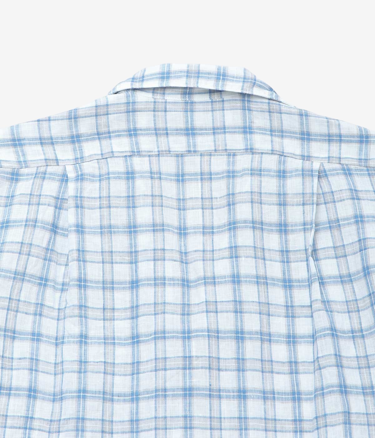 INDIVIDUALIZED SHIRTS "LINEN PLAID CAMP COLLAR S/S" (BLUE)