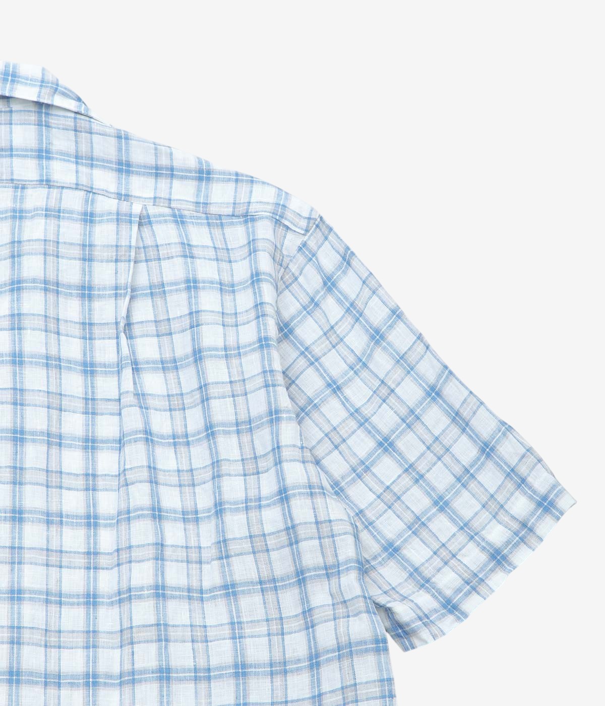 INDIVIDUALIZED SHIRTS "LINEN PLAID CAMP COLLAR S/S" (BLUE)