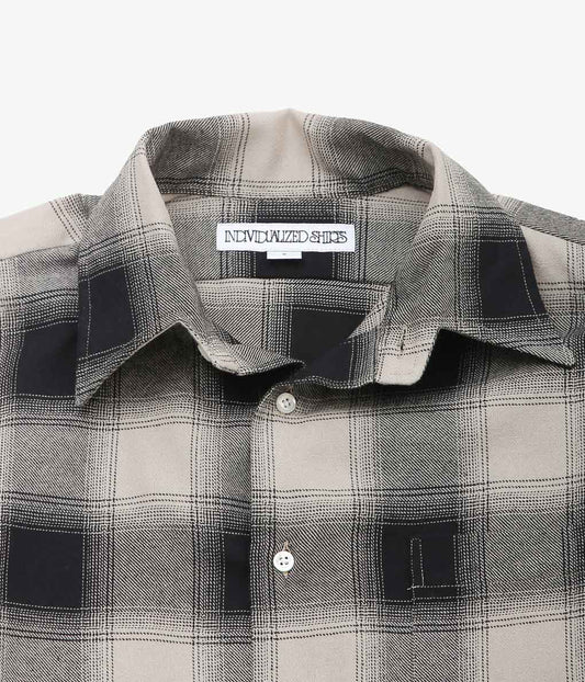 INDIVIDUALIZED SHIRTS ''OMBRE FLANNEL(CABANA COLLAR SHIRT)'' (BEIGE)