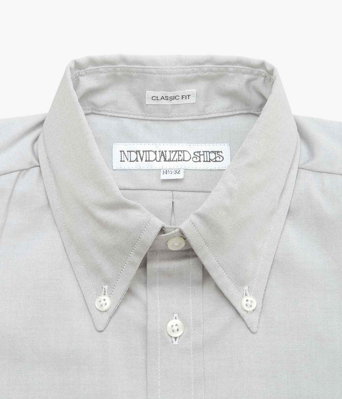INDIVIDUALIZED SHIRTS''PINPOINT OXFORD (CLASSIC FIT BUTTON DOWN SHIRT)'' (LIGHT GREY)