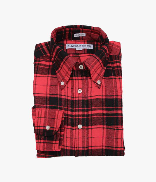 INDIVIDUALIZED SHIRTS ''RED PLAID FLANNEL(CLASSIC FIT BUTTON DOWN SHIRT)'' (RED)