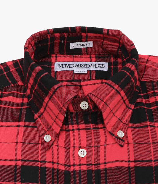 INDIVIDUALIZED SHIRTS ''RED PLAID FLANNEL(CLASSIC FIT BUTTON DOWN SHIRT)'' (RED)