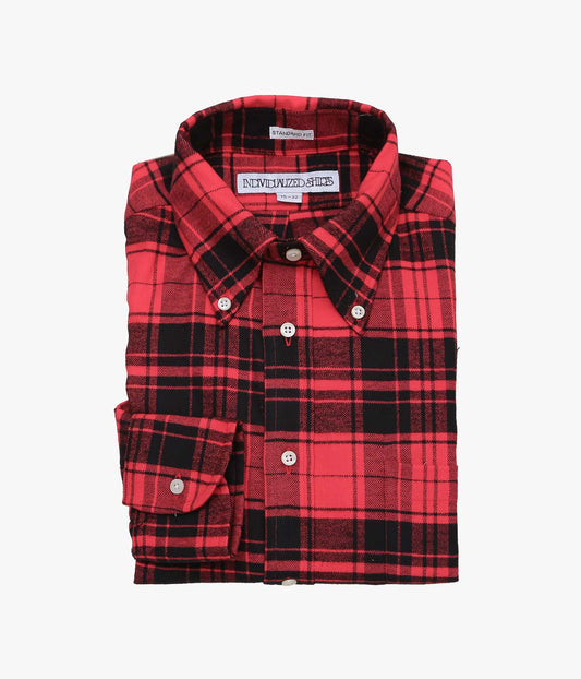 INDIVIDUALIZED SHIRTS ''RED PLAID FLANNEL(STANDARD FIT BUTTON DOWN SHIRT)'' (RED)