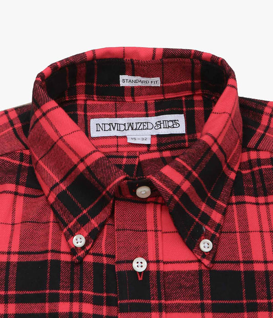 INDIVIDUALIZED SHIRTS ''RED PLAID FLANNEL(STANDARD FIT BUTTON DOWN SHIRT)'' (RED)