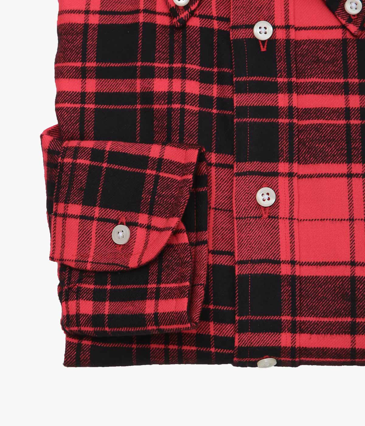 INDIVIDUALIZED SHIRTS ''RED PLAID FLANNEL(STANDARD FIT BUTTON DOWN SHIRT)'' (RED)