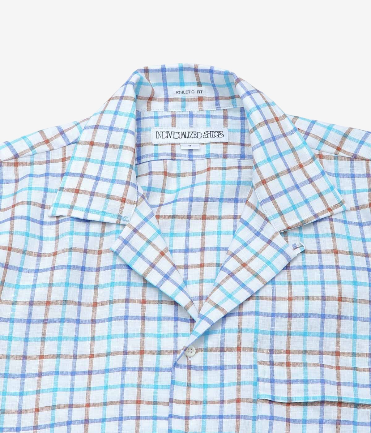 INDIVIDUALIZED SHIRTS "RESORT LINEN (ATHLETIC FIT CAMP COLLAR S/S)" (BLUE)