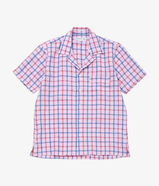 INDIVIDUALIZED SHIRTS ''RESORT LINEN(ATHLETIC FIT CAMP COLLAR S/S) '' (PINK)