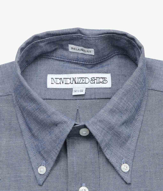 INDIVIDUALIZED SHIRTS ''RIGID CHAMBRAY (RELAXED FIT BUTTON DOWN SHIRT)'' (BLUE)