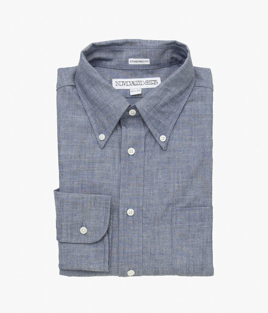 INDIVIDUALIZED SHIRTS ''RIGID CHAMBRAY (STANDARD FIT BUTTON DOWN SHIRT)''(BLUE)