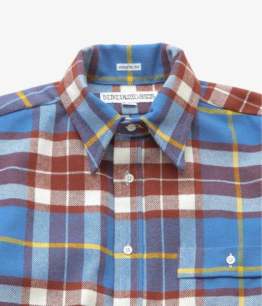 INDIVIDUALIZED SHIRTS ''RODGE PLAID(ATHLETIC FIT CABANA COLLAR SHIRT)'' (BLUE)