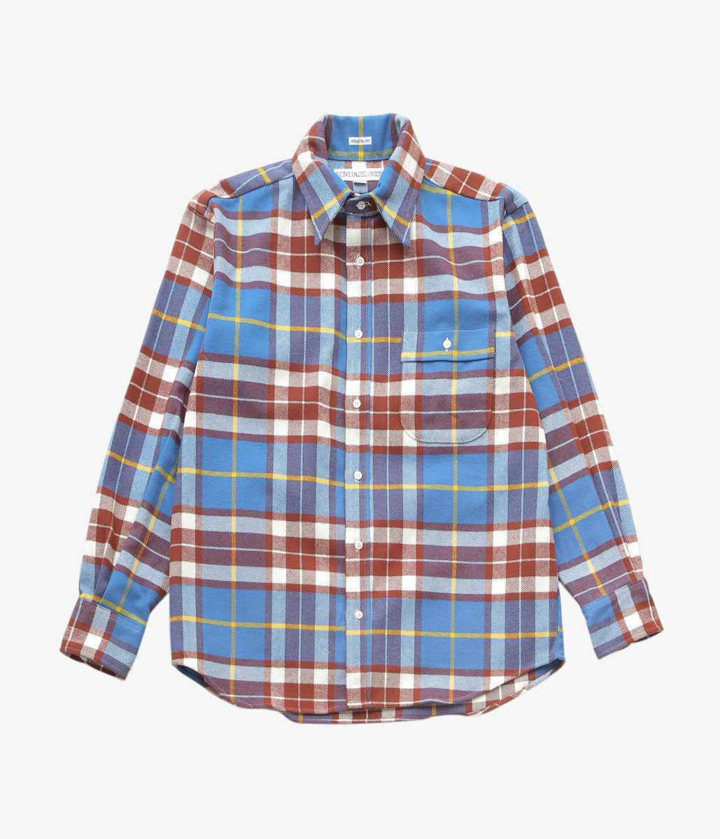 INDIVIDUALIZED SHIRTS ''RODGE PLAID(ATHLETIC FIT CABANA COLLAR SHIRT)'' (BLUE)
