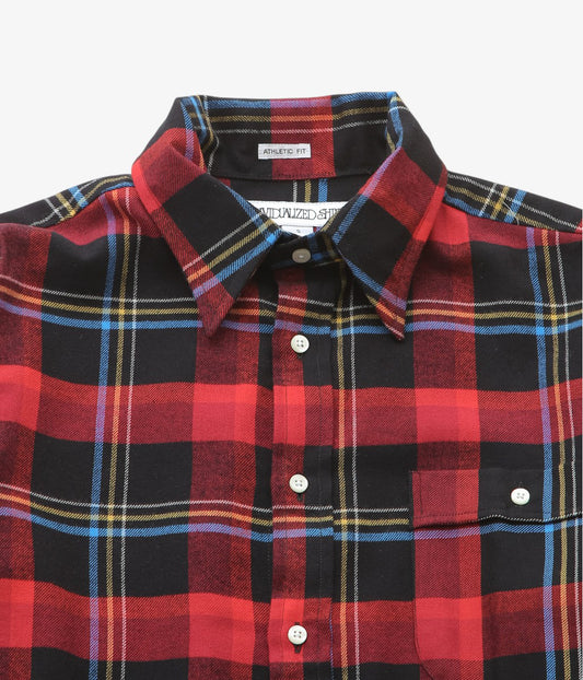 INDIVIDUALIZED SHIRTS ''RODGE PLAID(ATHLETIC FIT CABANA COLLAR SHIRT)'' (RED)
