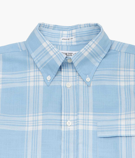INDIVIDUALIZED SHIRTS ''SLUB PLAID(ATHLETIC FIT BUTTON DOWN SHIRT)'' (LT.BLUE)