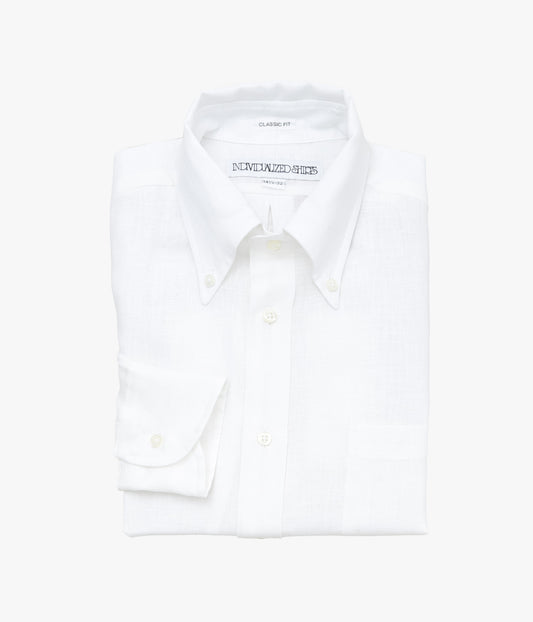 INDIVIDUALIZED SHIRTS ''SOLID LINEN (CLASSIC FIT BUTTON DOWN SHIRT)'' (WHITE)