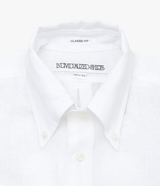 INDIVIDUALIZED SHIRTS ''SOLID LINEN (CLASSIC FIT BUTTON DOWN SHIRT)'' (WHITE)
