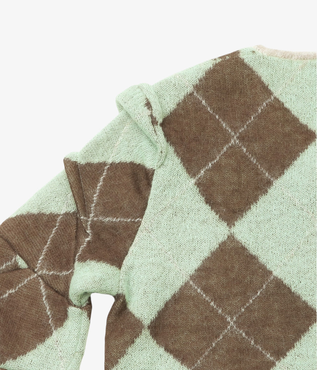 JONNLYNX ''LUMPY ARGYLE CARDIGAN'' (GREEN MIX)