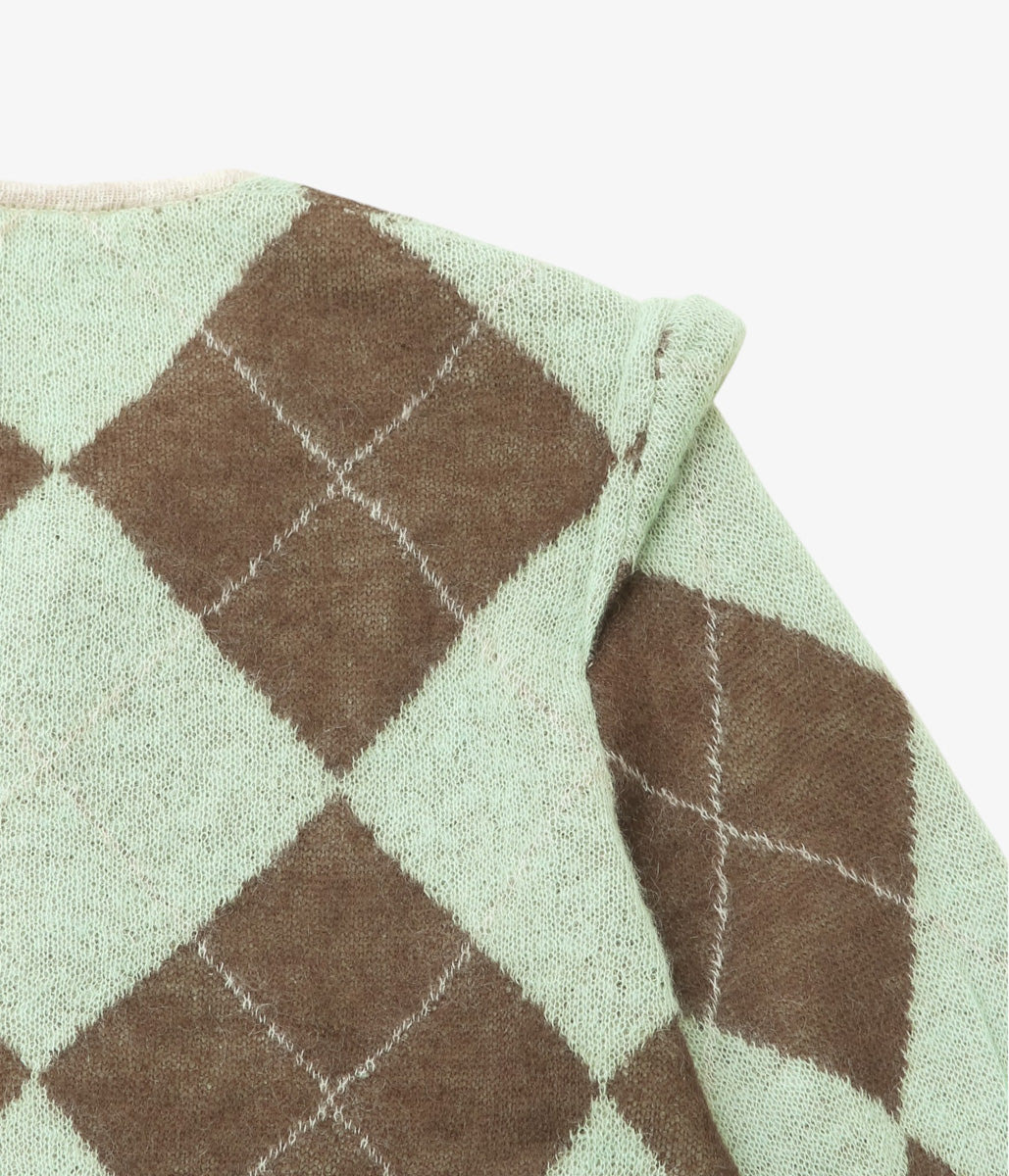 JONNLYNX ''LUMPY ARGYLE CARDIGAN'' (GREEN MIX)