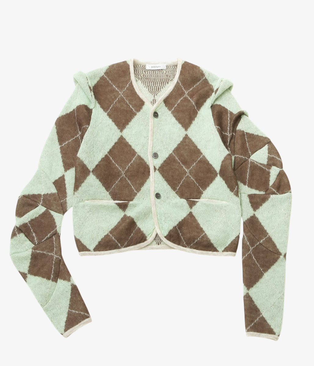 JONNLYNX ''LUMPY ARGYLE CARDIGAN'' (GREEN MIX)