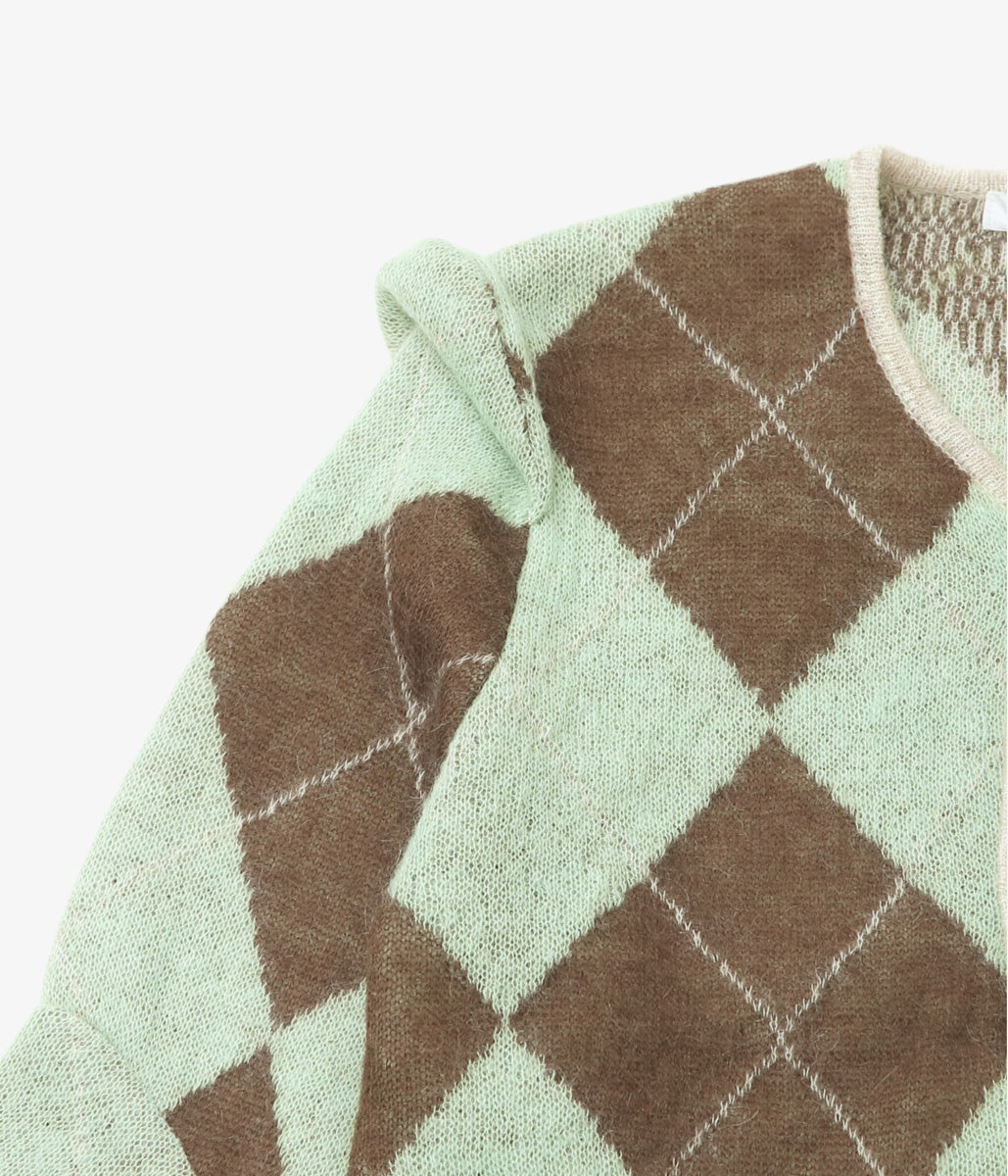 JONNLYNX ''LUMPY ARGYLE CARDIGAN'' (GREEN MIX)